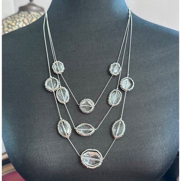 Chico's Necklace Jewlery Statement 23" Adjustable Silver Tone Clear Multilayered - Picture 1 of 7
